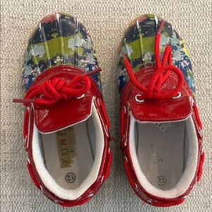 Kids Red Duck Boots with Multicolor Splash Toe